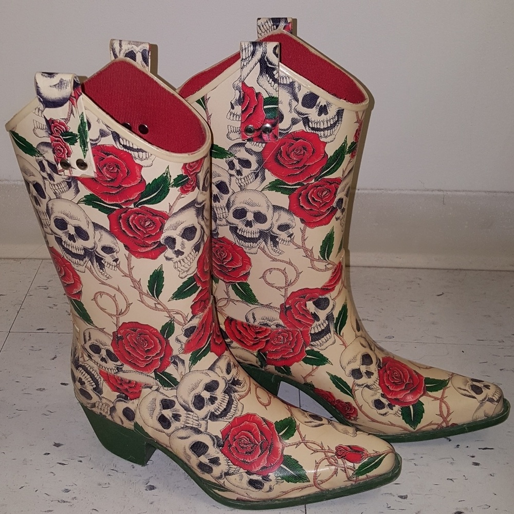 Jeffrey Campbell | Skulls & Roses Cowboy Rainboots